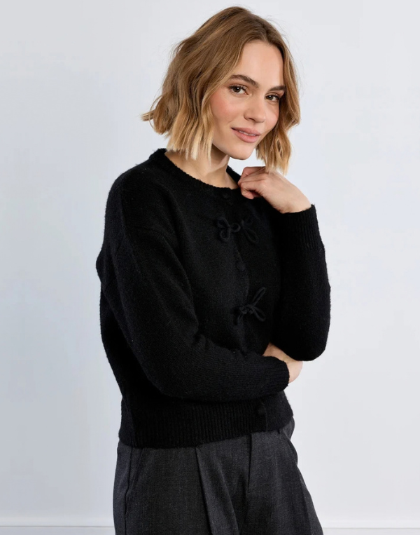 Ainsley Bow Cardigan- Black