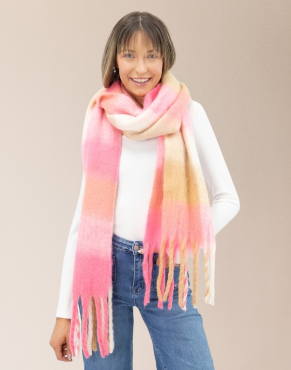 Brushed Woven Plaid Scarf- Pink