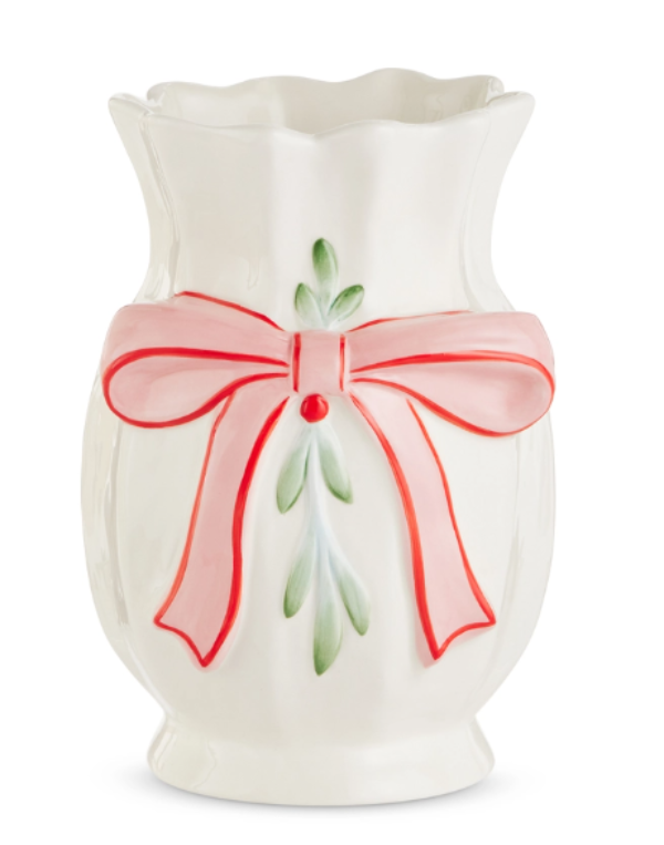 8.75" Bow and Mistletoe Vase