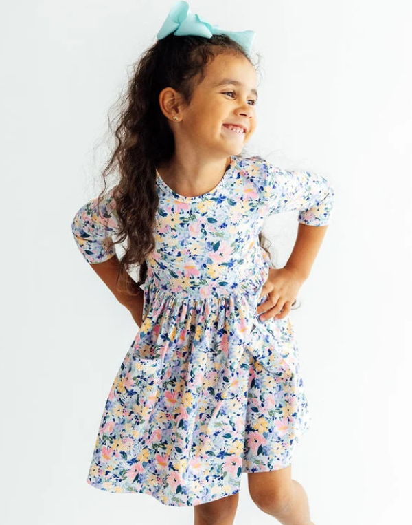 Fall Floral 3/4 Sleeve Pocket Twirl Dress