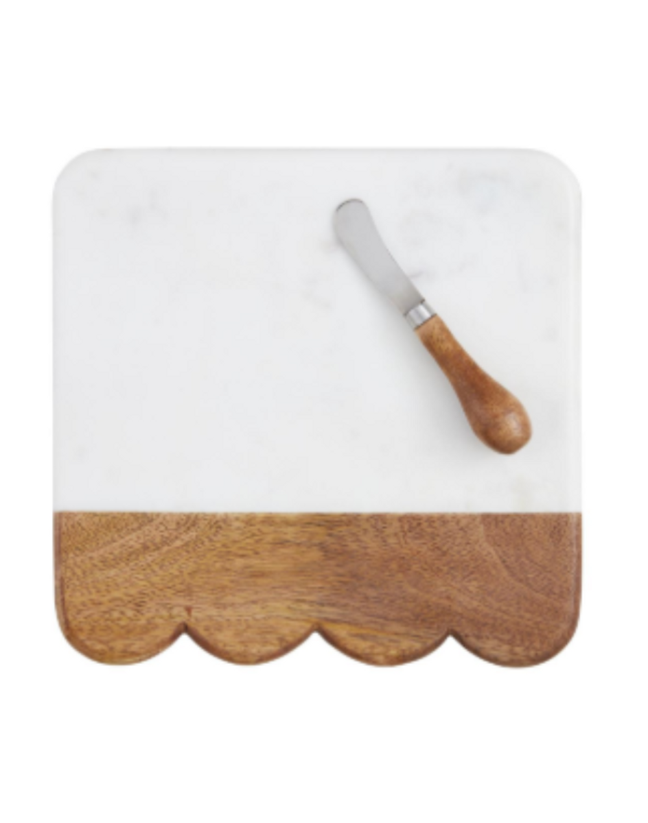 Scalloped Wood Marble Board with Spreader Scalloped Wood Marble Board with Spreader
