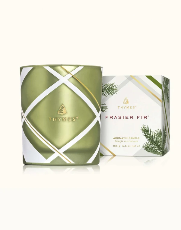 Thymes Frasier Fir Frosted Plaid 6.5 oz Poured Candle