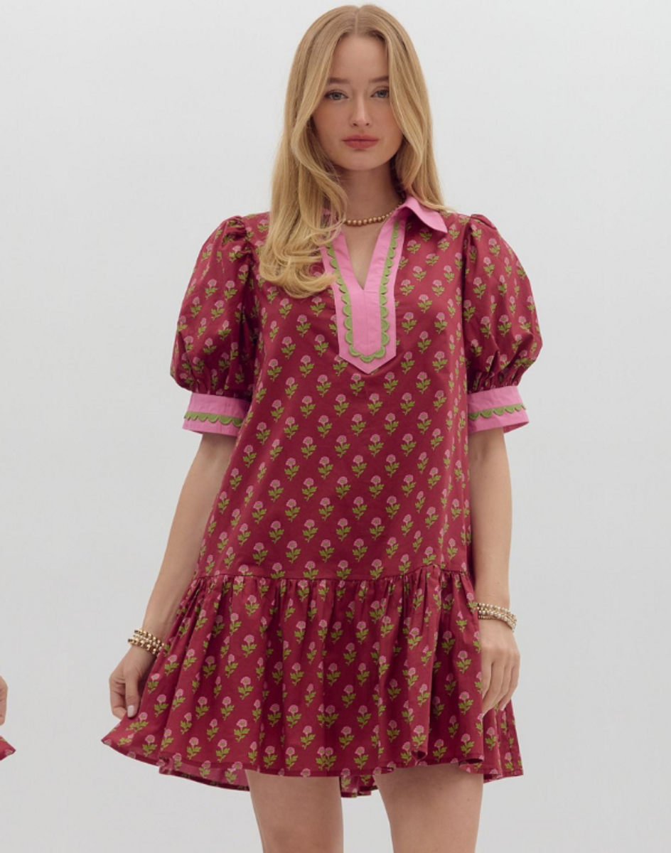 Bubble Sleeve Burgundy Mini Dress Bubble Sleeve Burgundy Mini Dress