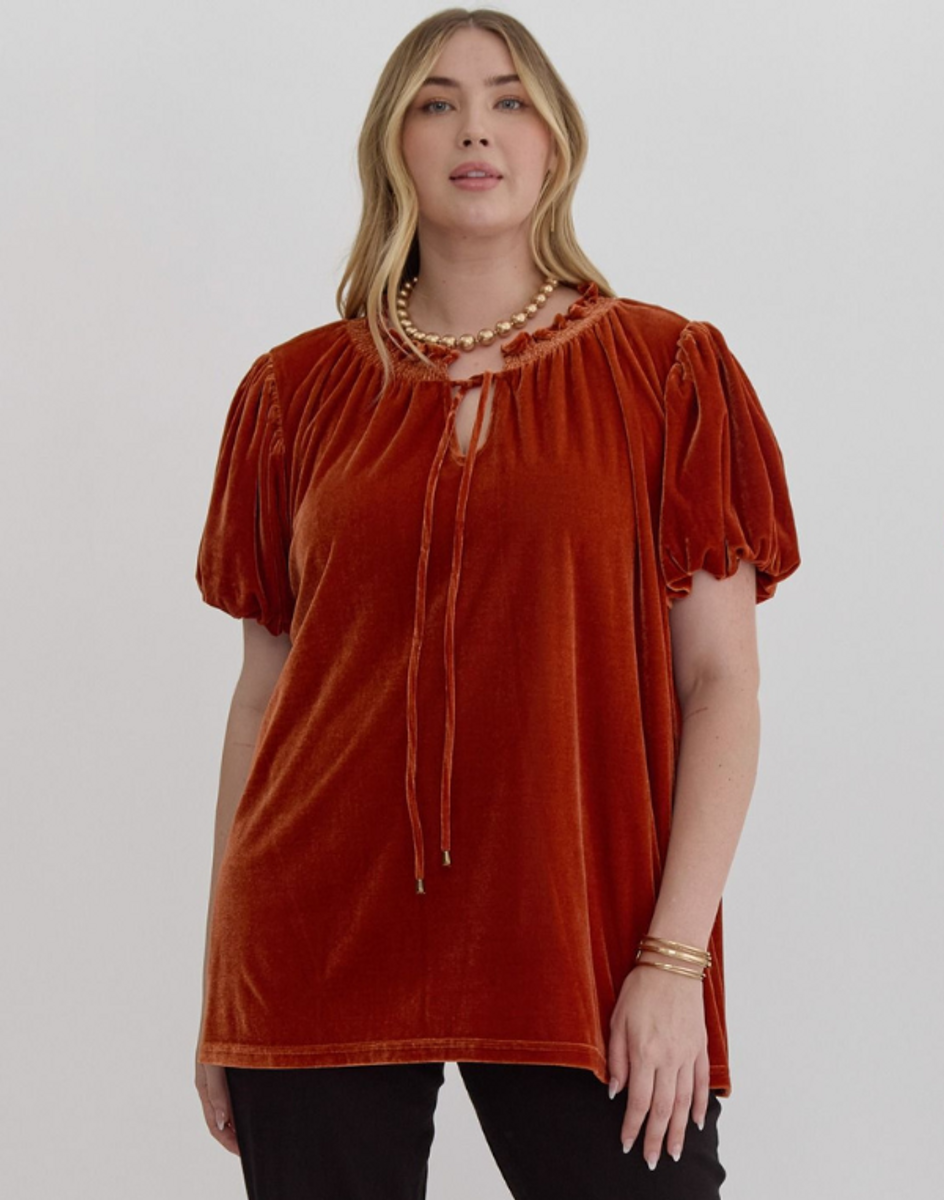 Bronze Ruffle Neck Top - Extended Sizes Bronze Ruffle Neck Top - Extended Sizes