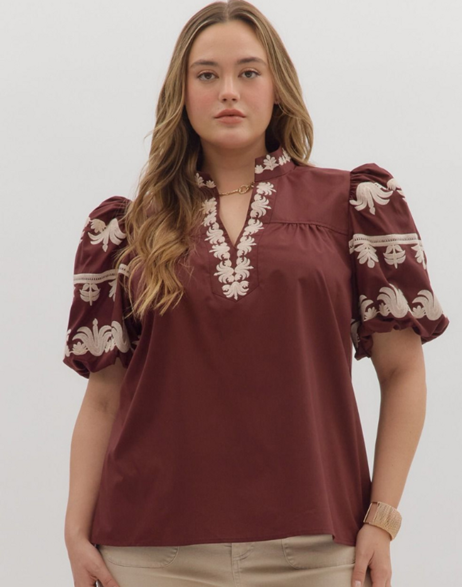 Burgundy Collar Neck Top - Extended Sizes Burgundy Collar Neck Top - Extended Sizes