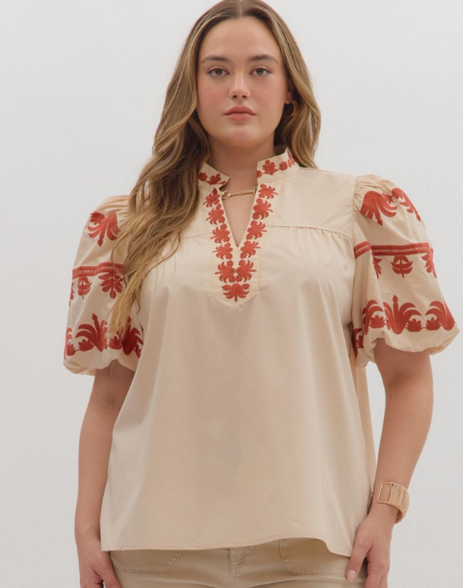 Ecru Collar Neck Top - Extended Sizes Ecru Collar Neck Top - Extended Sizes