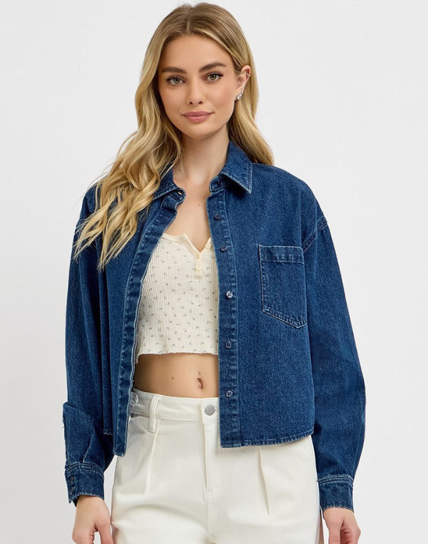 Oversized Cropped Denim Shirt