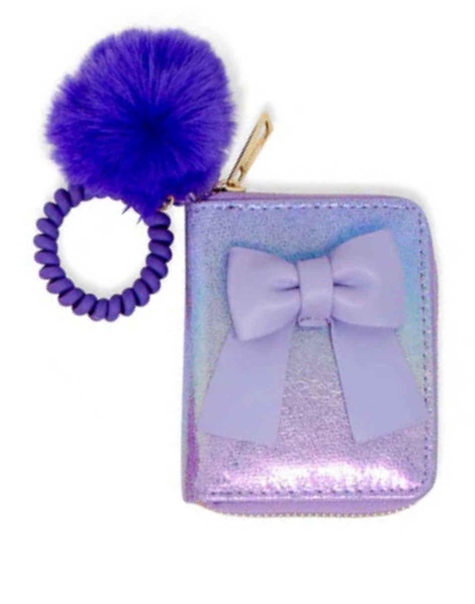 Shiny Jumbo Bow Spiral Strap Wallet - Purple Shiny Jumbo Bow Spiral Strap Wallet - Purple