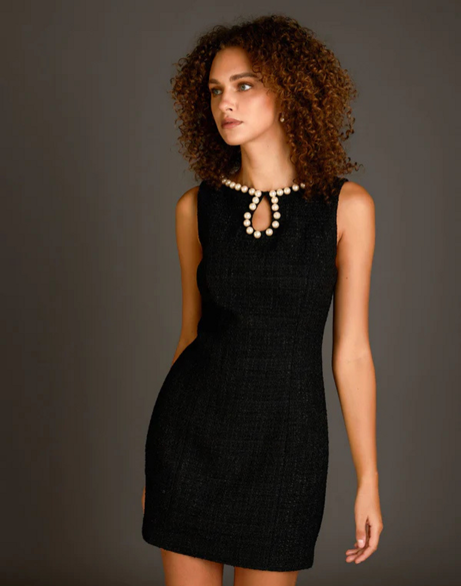 Black Pearl Accented Cutout Dress Black Pearl Accented Cutout Dress