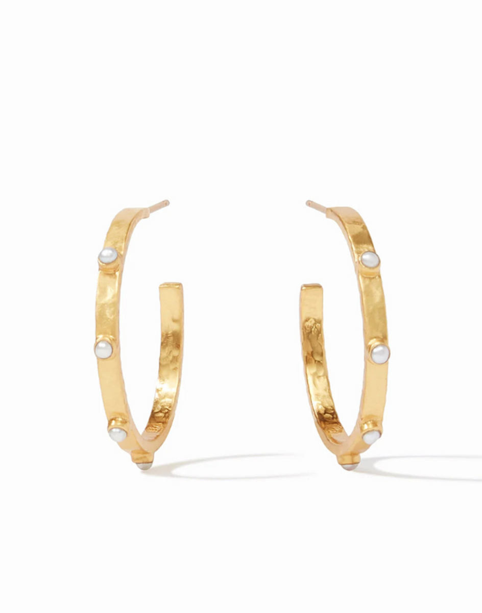 Julie Vos Pearl Crescent Stone Hoop Earrings - Medium Julie Vos Pearl Crescent Stone Hoop Earrings - Medium