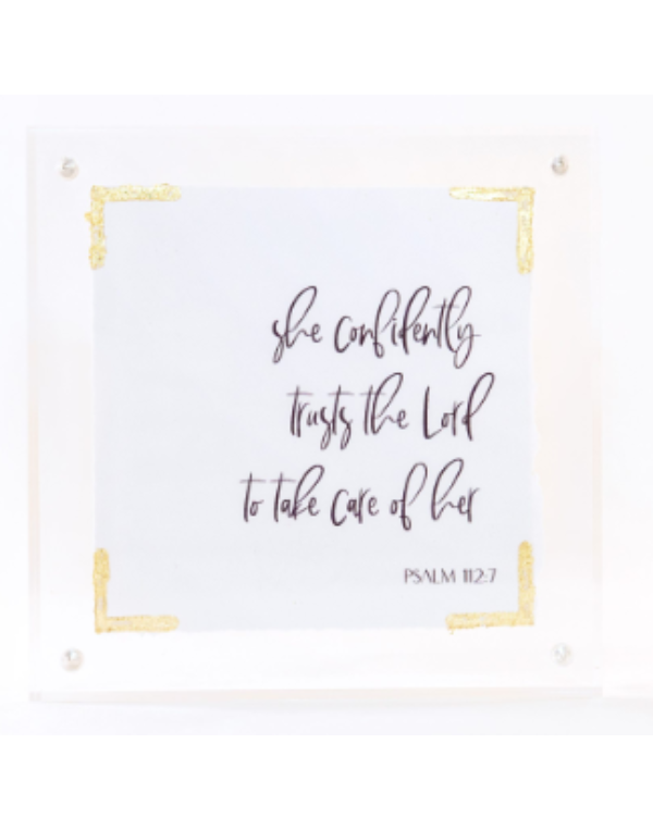 Psalms112:7 Gold Leaf Corner in 5x5 Acrylic Frame