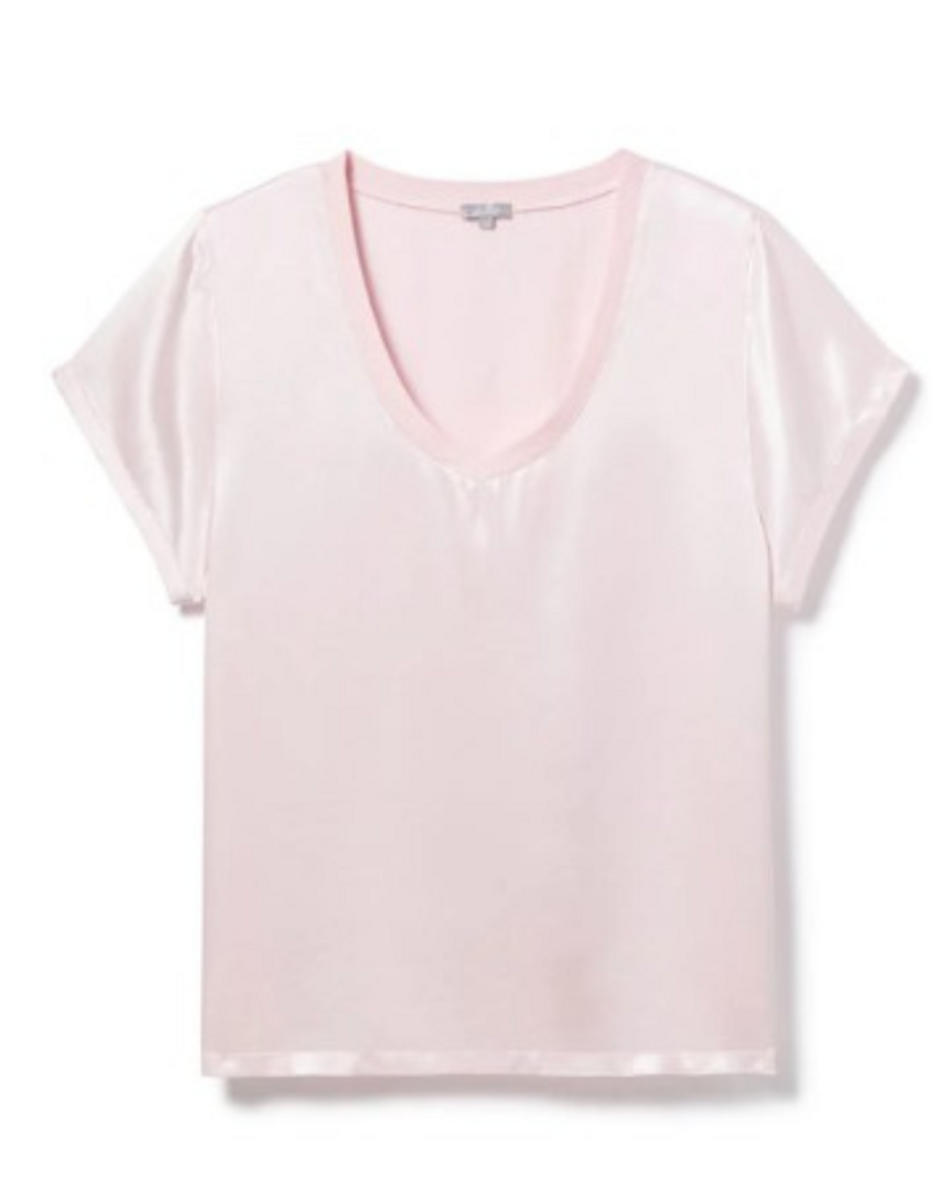 PJ Harlow Blush Gianna Satin V-neck Tee PJ Harlow Blush Gianna Satin V-neck Tee