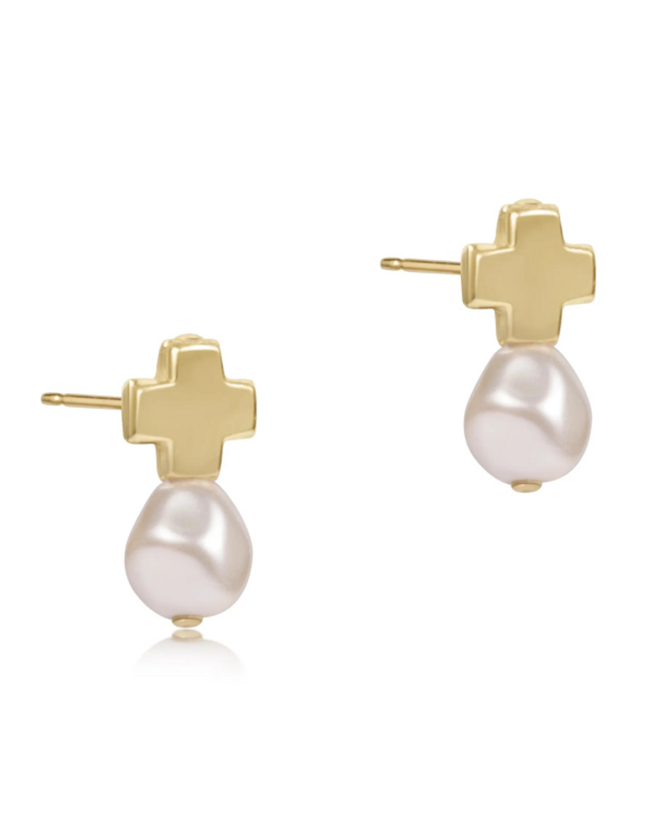 ENewton Signature Cross Gold Studs - Pearl ENewton Signature Cross Gold Studs - Pearl