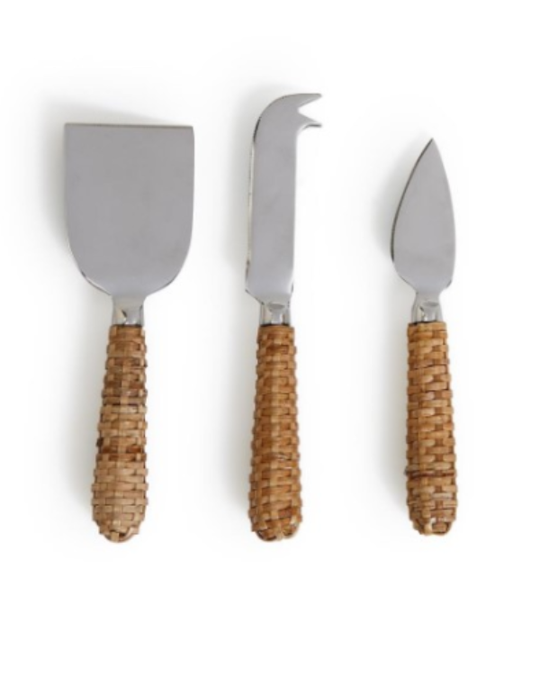 Set of 3 Wicker Weave Cheese Knives
