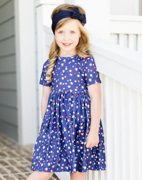 Star Bright Short Sleeve Pocket Twirl Dress