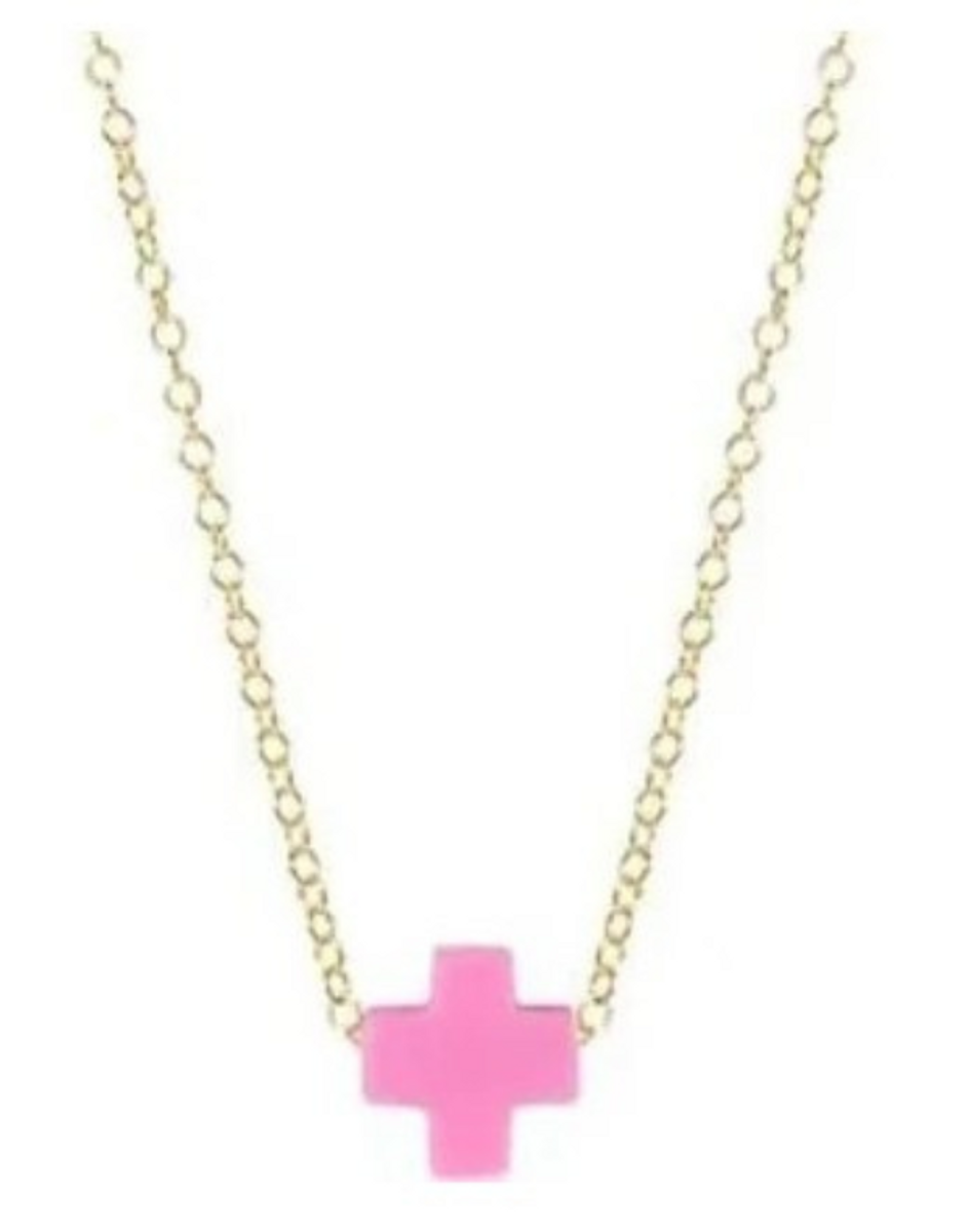 EGirl 14" Signature Cross Gold Necklace--Bright Pink EGirl 14" Signature Cross Gold Necklace--Bright Pink