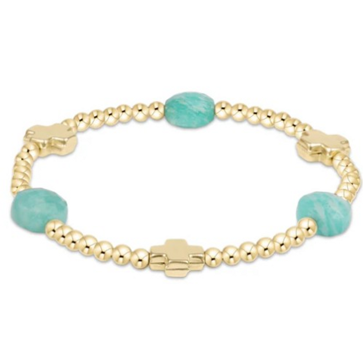 eNewton Signature Cross Admire Gold Pattern 3mm Bracelet--Amazonite