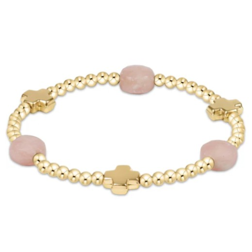 eNewton Signature Cross Admire Gold Pattern 3mm Bead Bracelet--Pink Opal