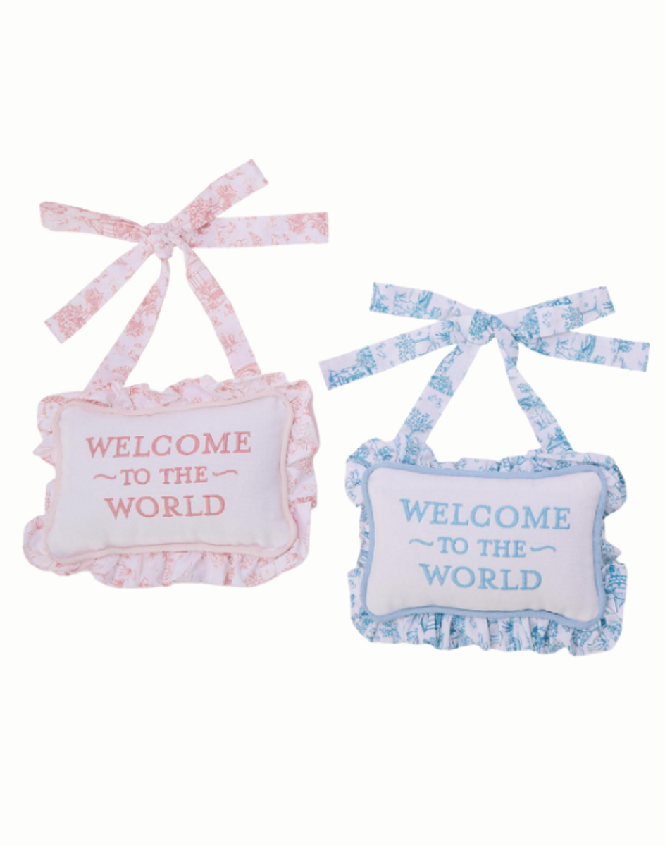 Welcome to the World Embroidered Pillow - Assorted Colors Welcome to the World Embroidered Pillow - Assorted Colors