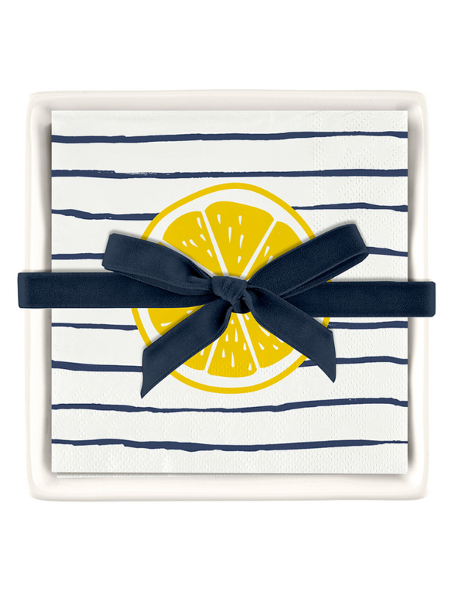 Ceramic Napkin Tray + Napkins - Striped Lemon Ceramic Napkin Tray + Napkins - Striped Lemon