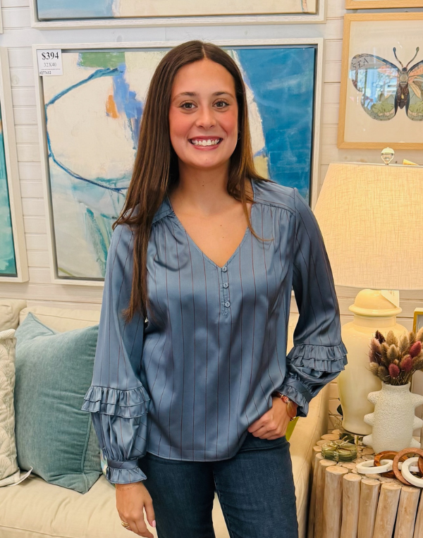 Chambray Long Sleeve Woven Blouse