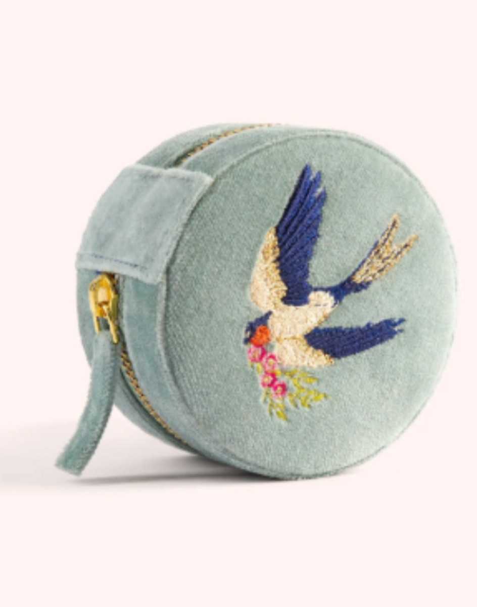 Round Velvet Jewelry Box--Swooping Swallows Round Velvet Jewelry Box--Swooping Swallows