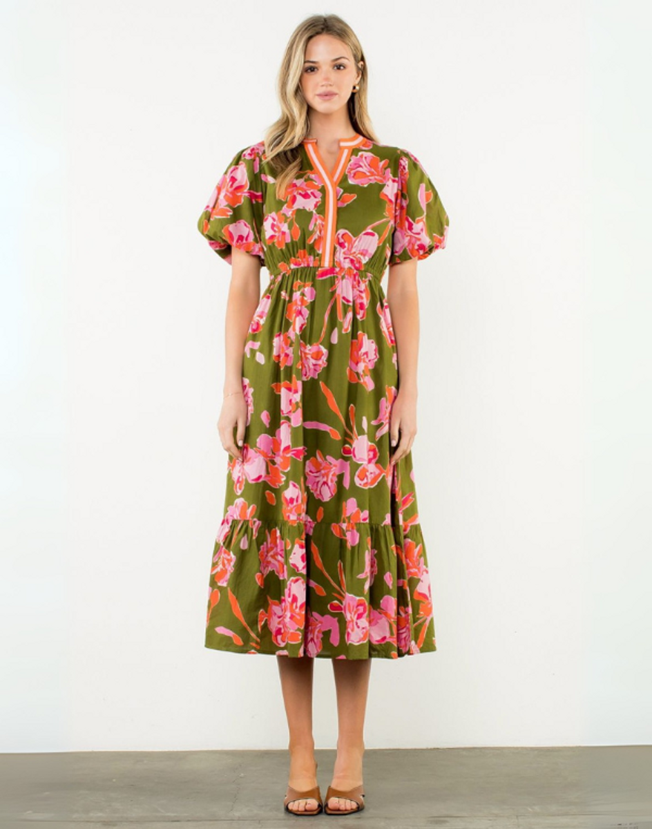 THML Puff-Sleeve Flower Print Dress THML Puff-Sleeve Flower Print Dress