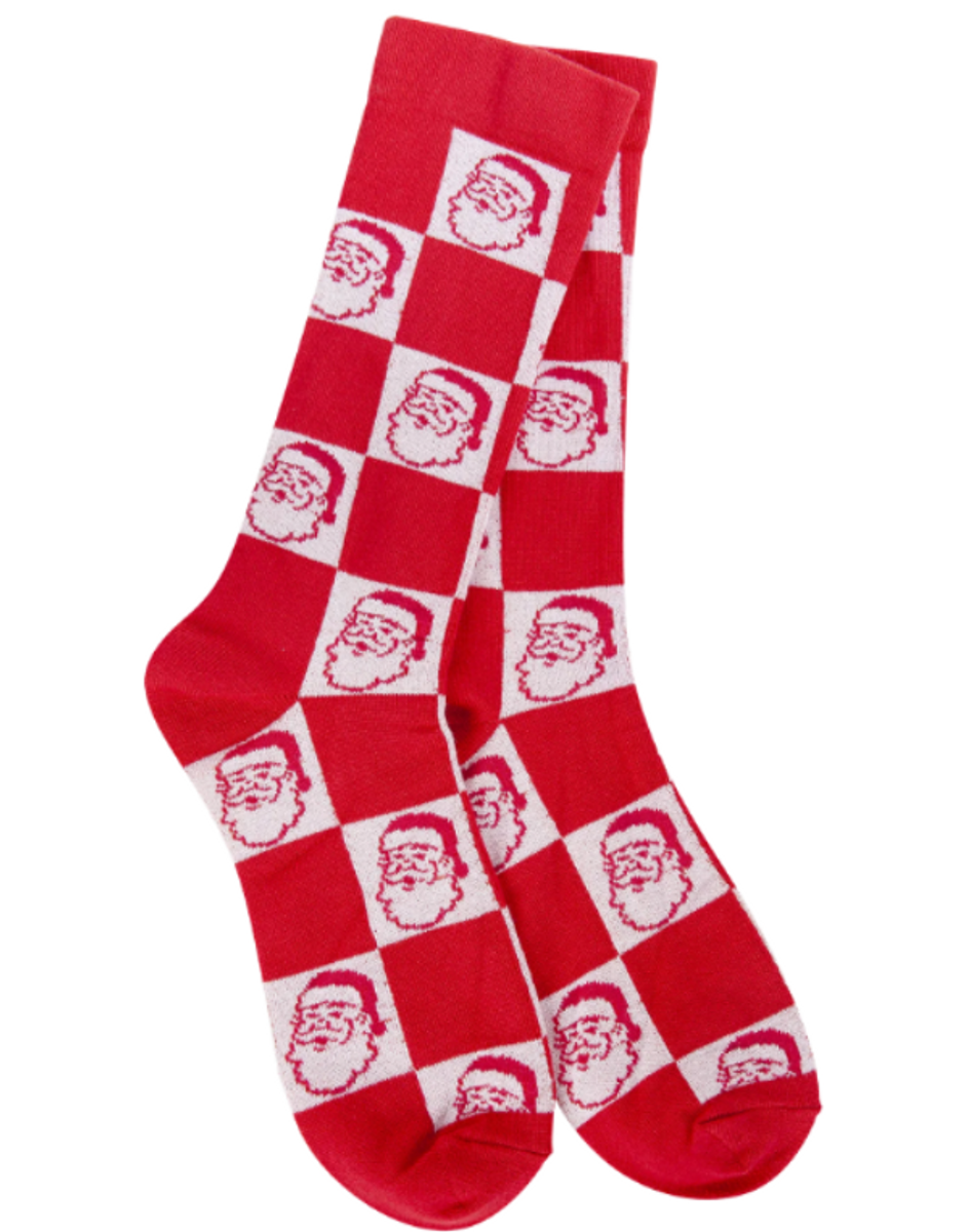 Holiday Crew Socks--Santa Check Holiday Crew Socks--Santa Check