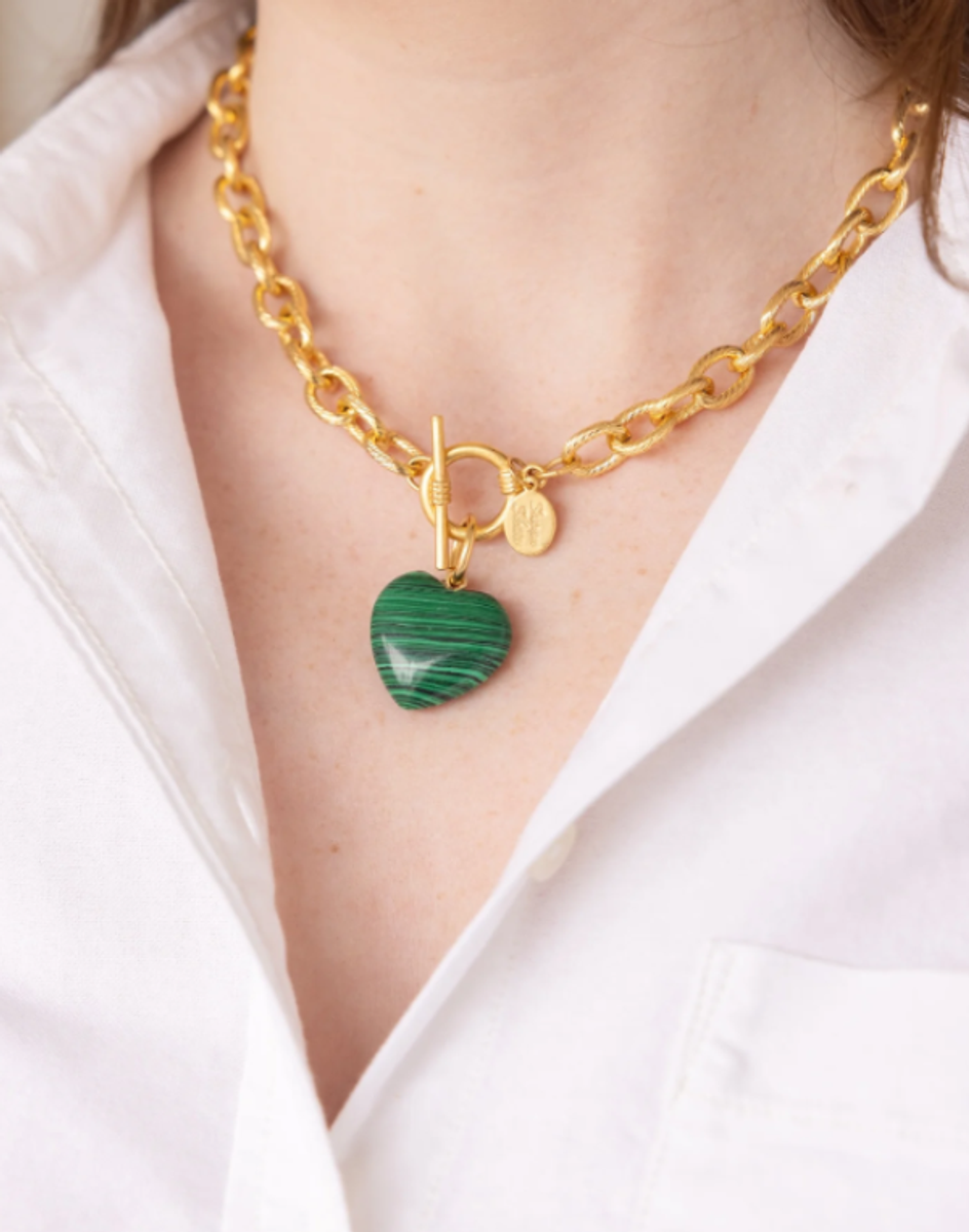 Stone Heart Toggle Necklace--Malachite Stone Heart Toggle Necklace--Malachite