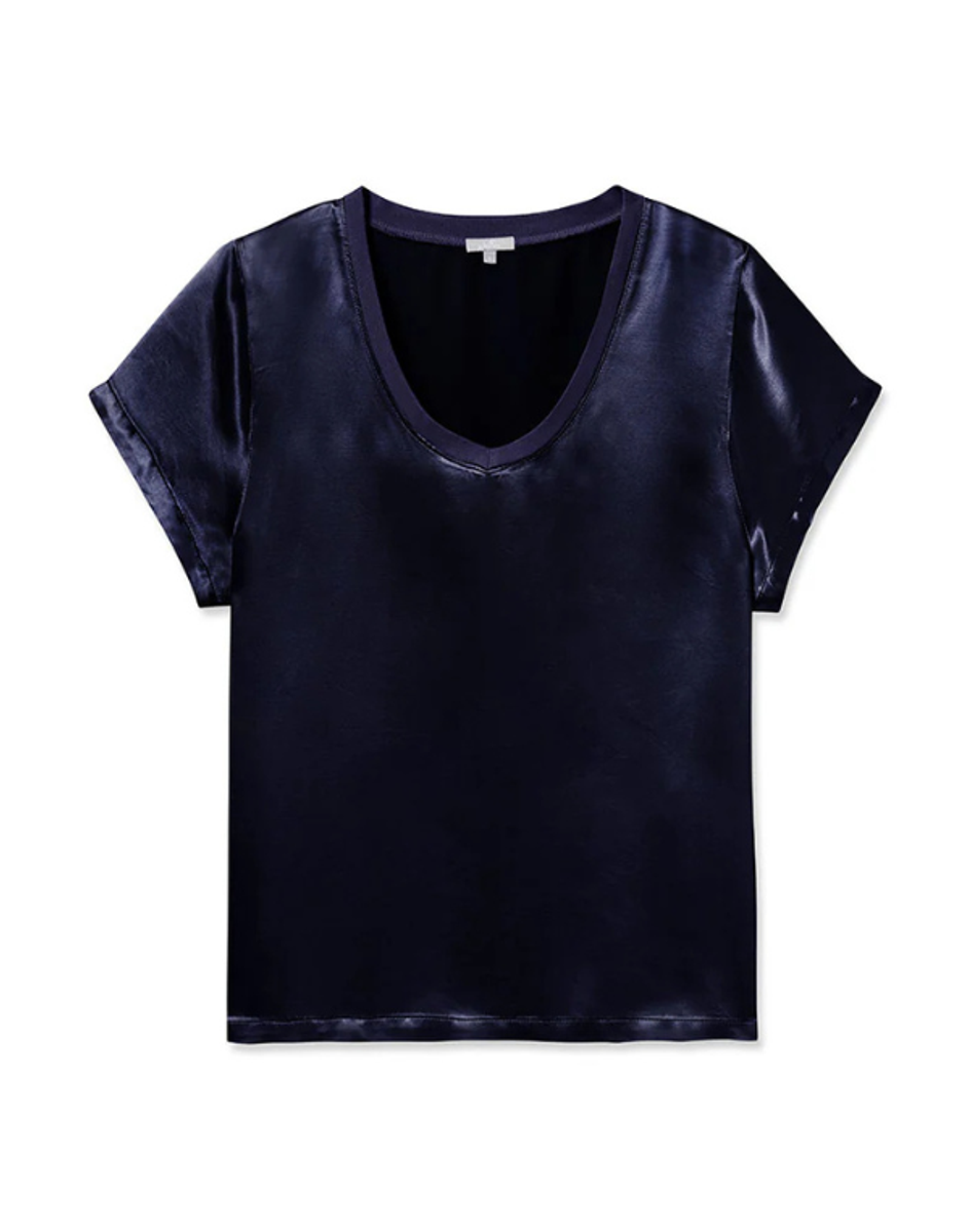 PJ Harlow Gianna Satin V-Neck Tee - Navy PJ Harlow Gianna Satin V-Neck Tee - Navy