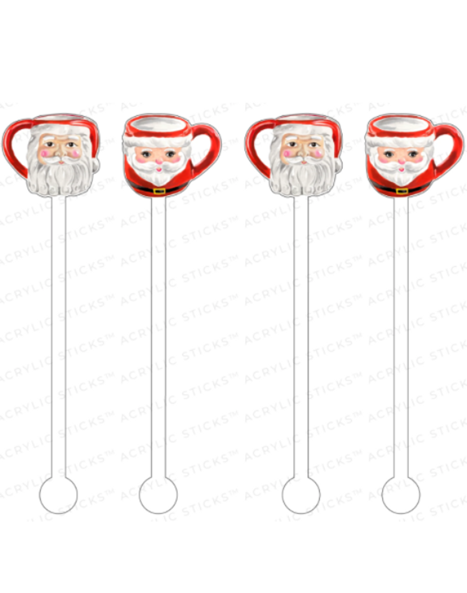 Red Santa Mugs Acrylic Stir Sticks Red Santa Mugs Acrylic Stir Sticks