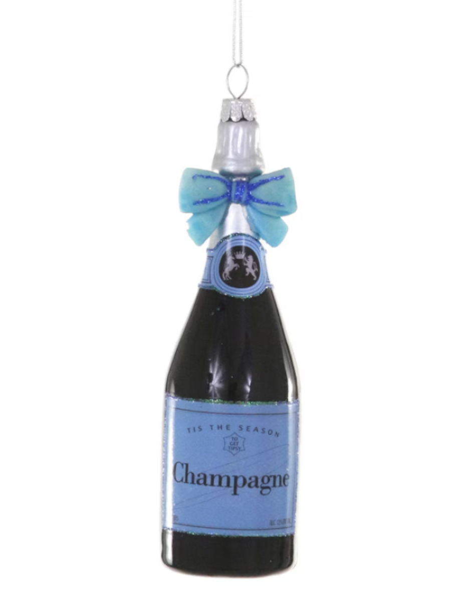 Champagne With Blue Bow Ornament Champagne With Blue Bow Ornament