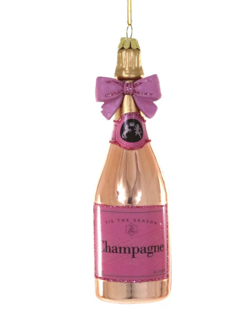 Champagne With Pink Bow Ornament Champagne With Pink Bow Ornament