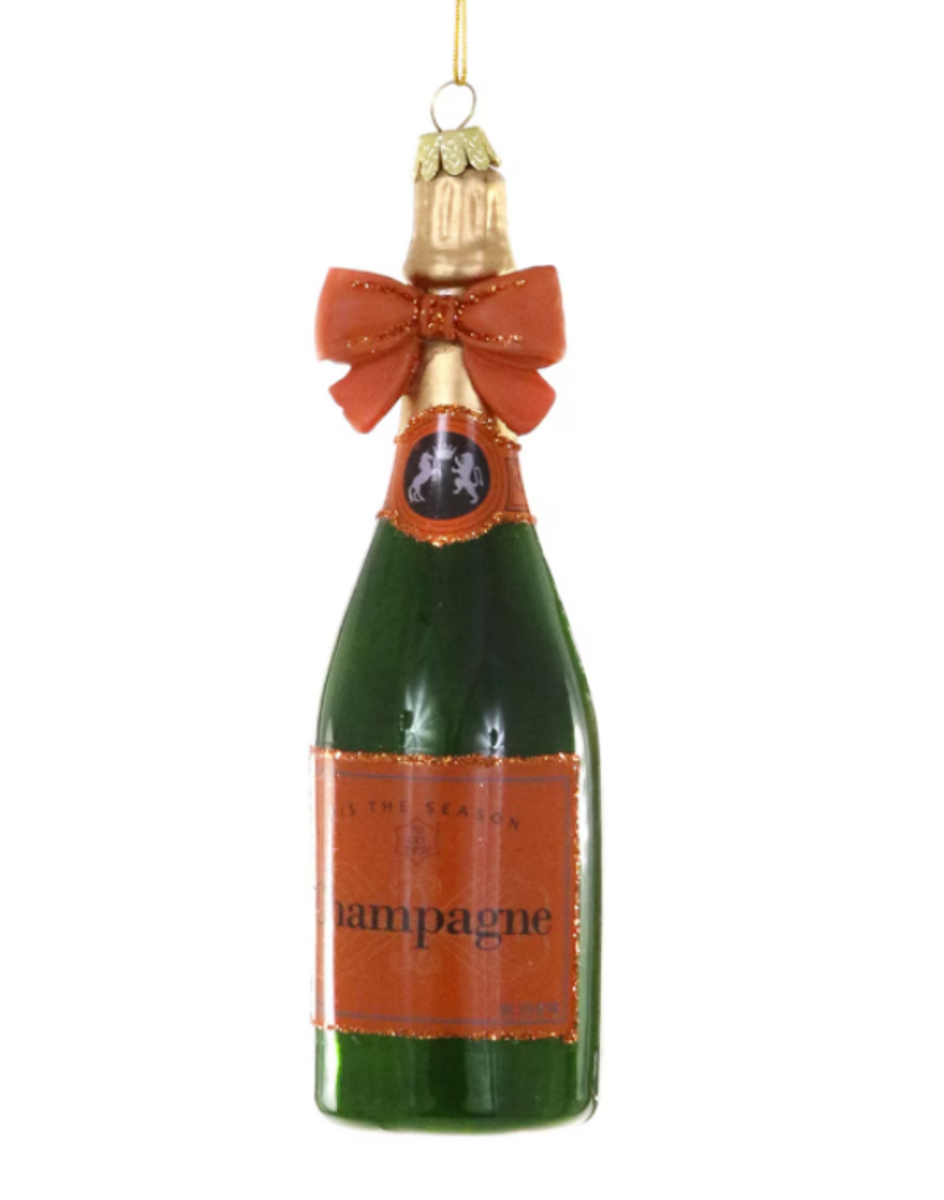Champagne With Orange Bow Ornament Champagne With Orange Bow Ornament