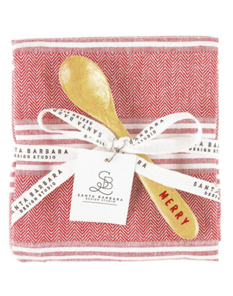 Tea Towel and Spoon Set--Merry Tea Towel and Spoon Set--Merry