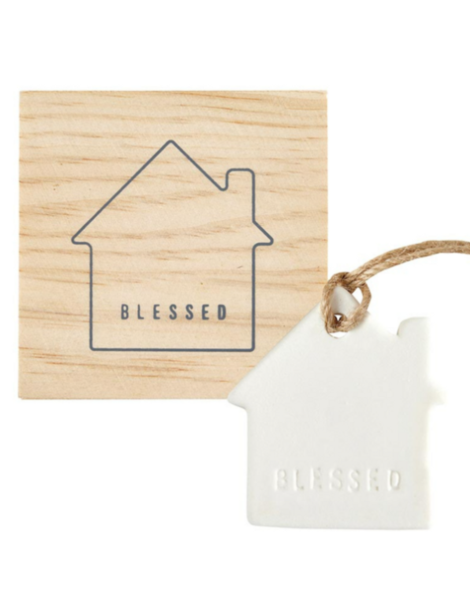 Ceramic House Ornament W/Wooden Box--Blessed Ceramic House Ornament W/Wooden Box--Blessed