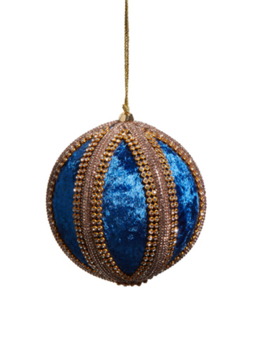 4" Blue Velvet Jeweled Ornament Ball 4" Blue Velvet Jeweled Ornament Ball