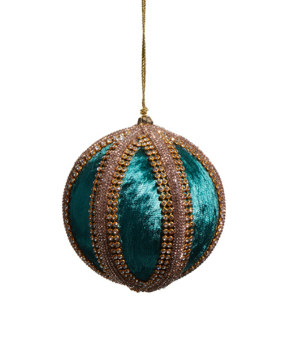 4" Green Velvet Jeweled Ball Ornament 4" Green Velvet Jeweled Ball Ornament