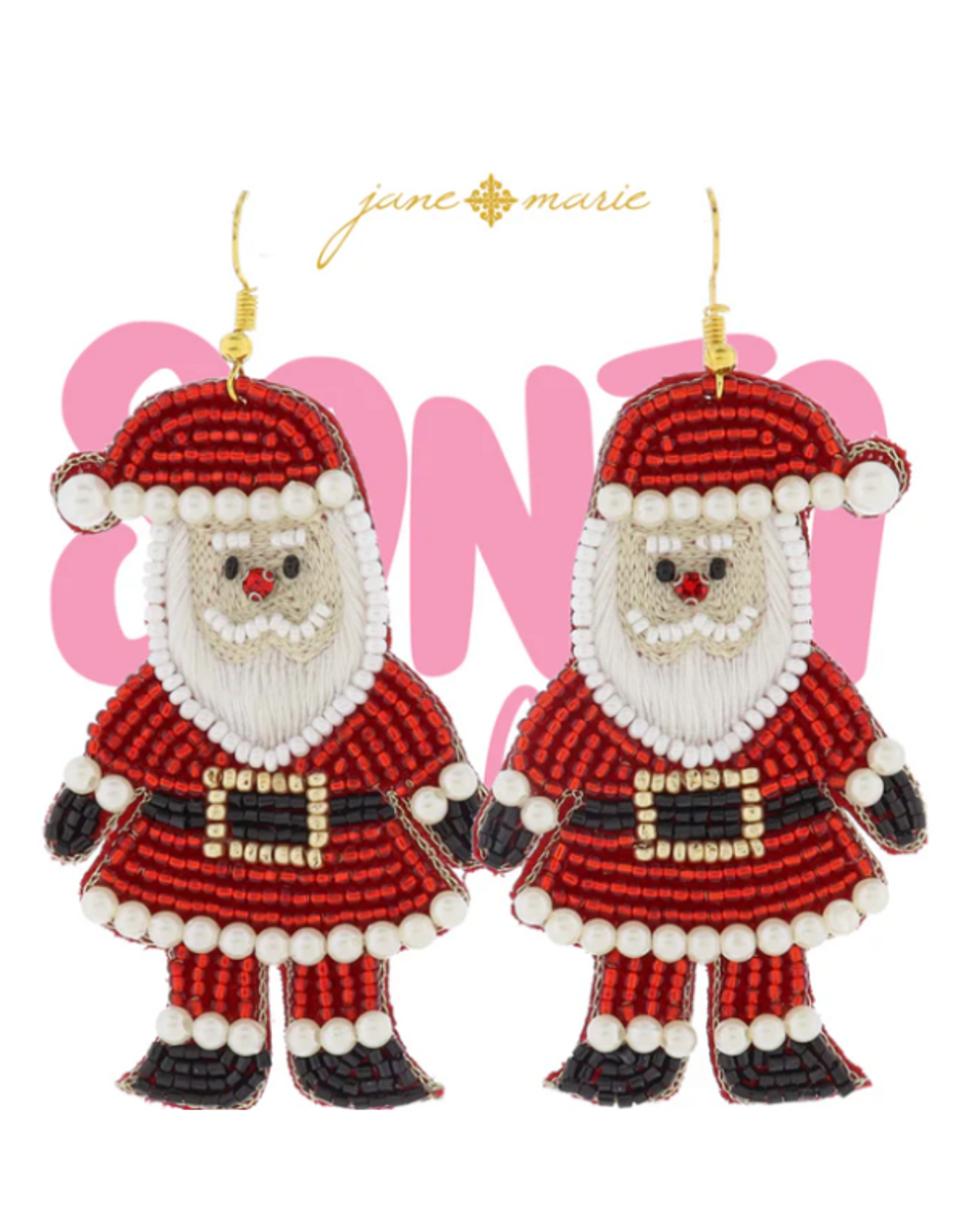 Santa With Pearl Red Nose Earrings Santa With Pearl Red Nose Earrings