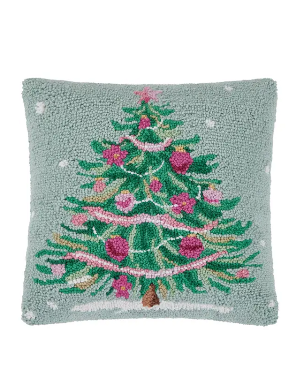 Pink and Green Christmas Tree Needlepoint Pillow Pink and Green Christmas Tree Needlepoint Pillow