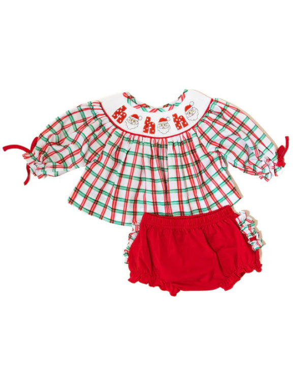 Girls Santa Ho Ho Ho Smocked Diaper Set