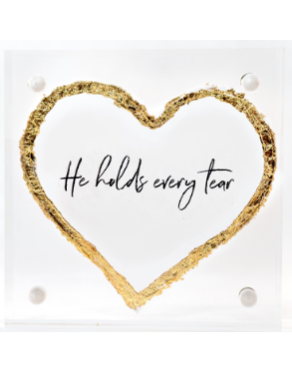 He Holds Every Tear 3x3 Gold Leaf Corner Heart Card