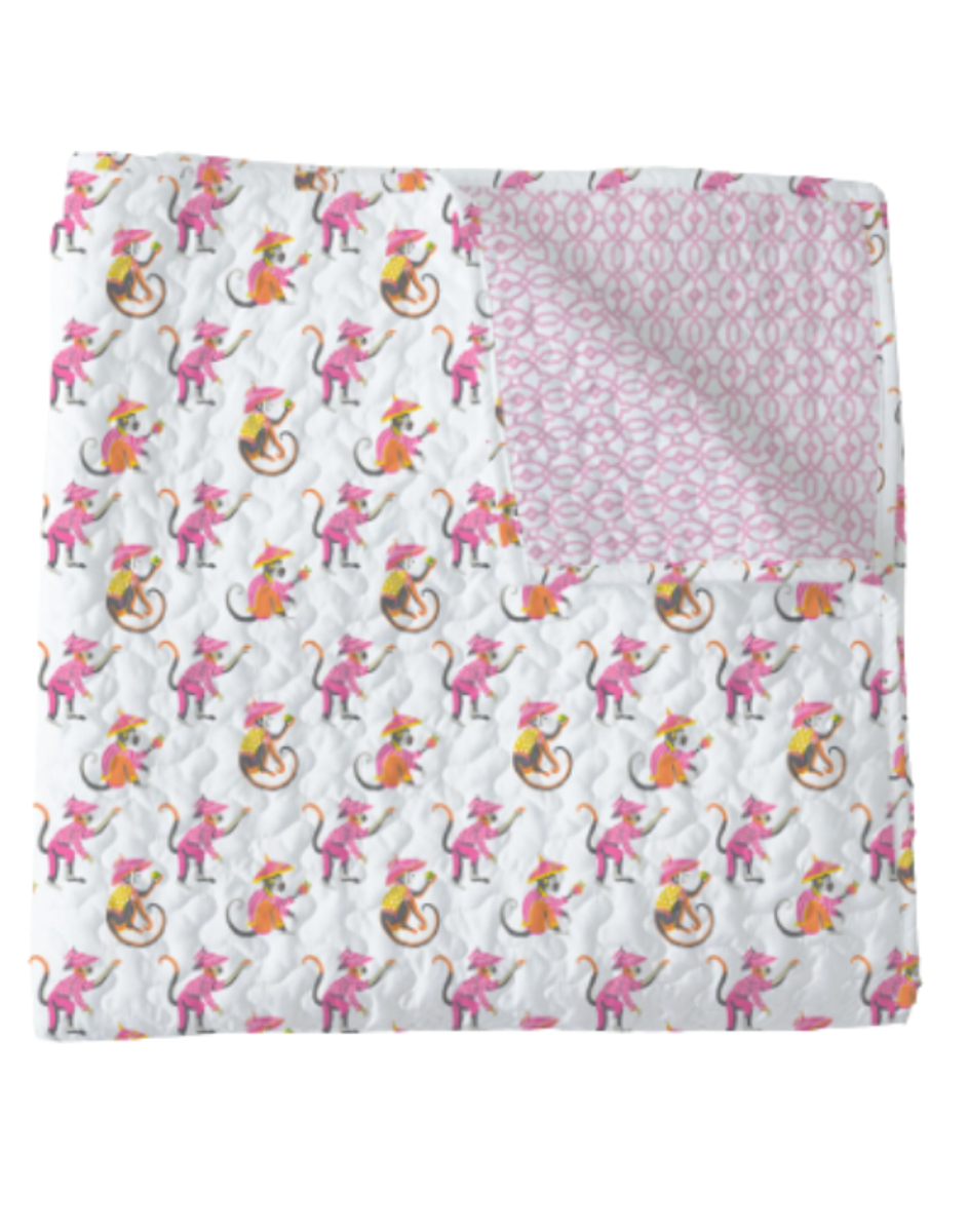 Monkey Icon White Baby Blanket