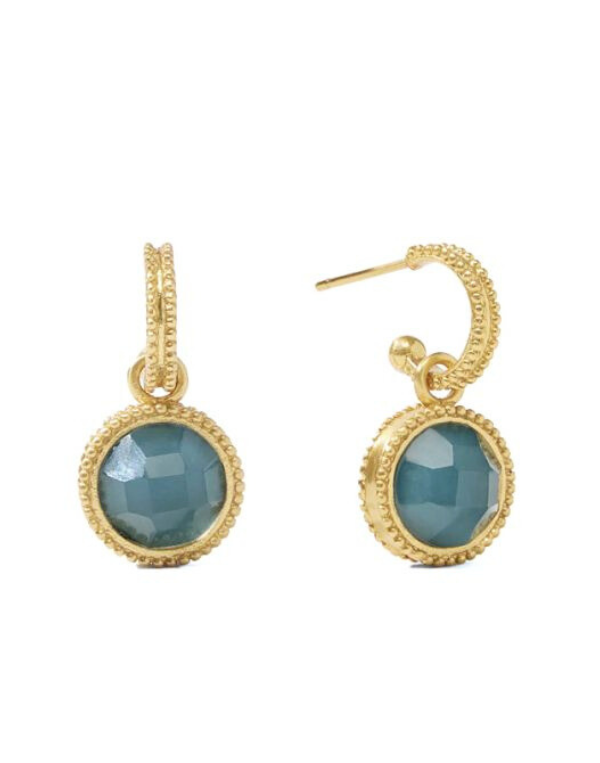 Julie Vos Fleur-de-Lis Hoop & Charm Earring - Iridescent Peacock Blue