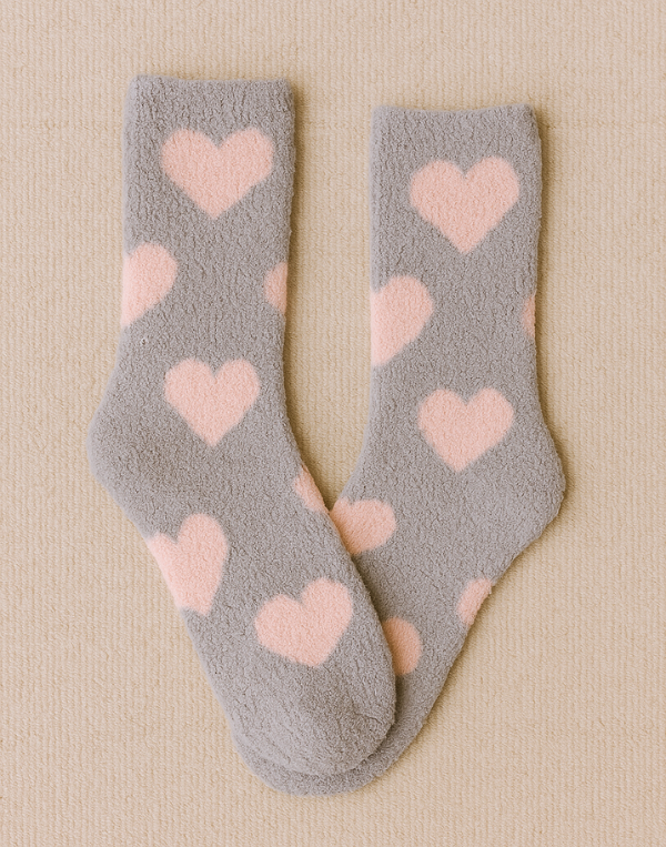 Barefoot Dreams CozyChic Heart Print Socks - Beach Rock/Bloom