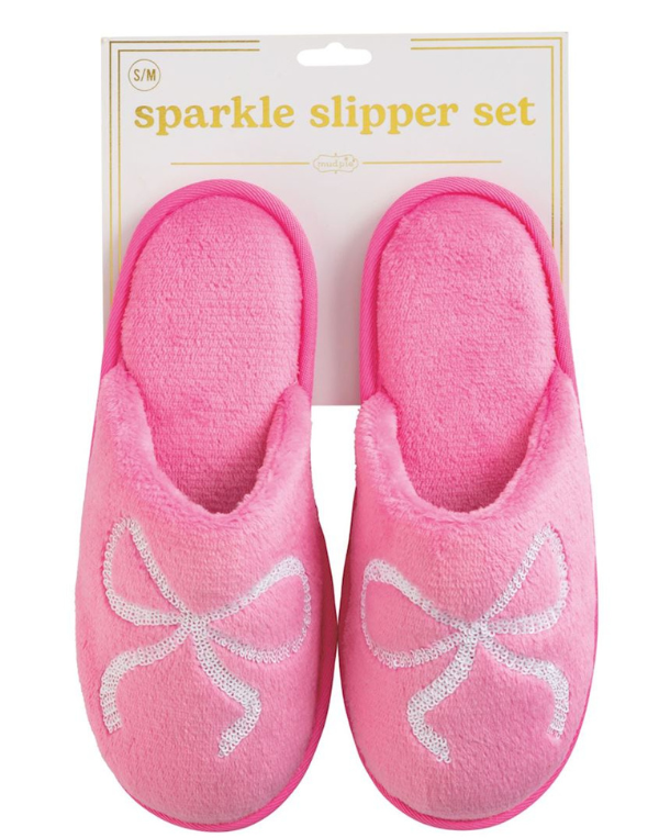 Valentine Sparkle Slippers--Pink Bow