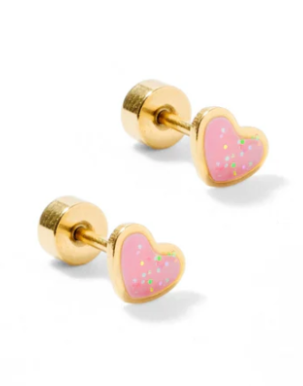Nora Heart Pink Screwback Stud Earrings