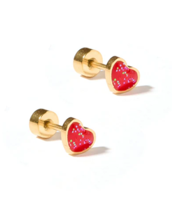 Nora Red Heart Screwback Stud Earrings