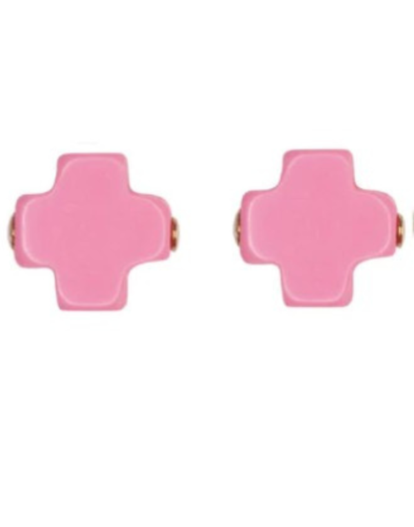 eNewton Signature Cross Stud Earrings - Bright Pink