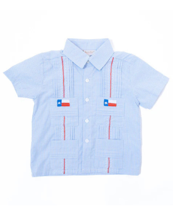 Boys Guayabera Texas Flag Shirt